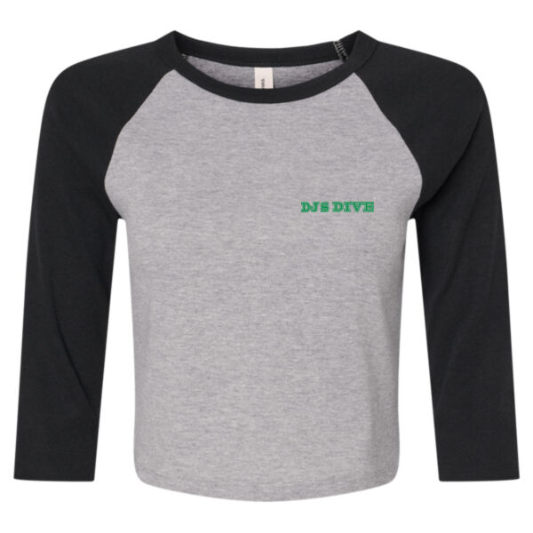 Printed Dj's Dive - Women's Micro Rib Three-Quarter Raglan Sleeve Baby Tee Thumbnail